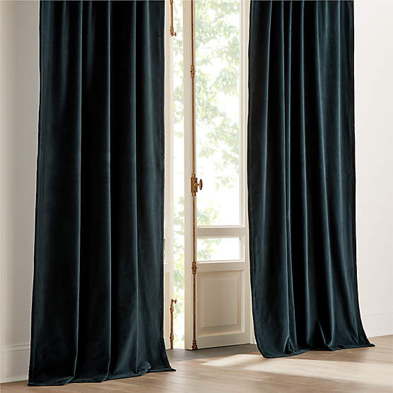 Velvet Dark Green Organic Cotton Blackout Window Curtain Panel 48"x96"