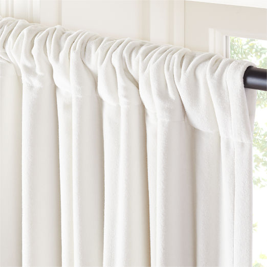 Warm White Organic Cotton Velvet Blackout Window Curtain Panel