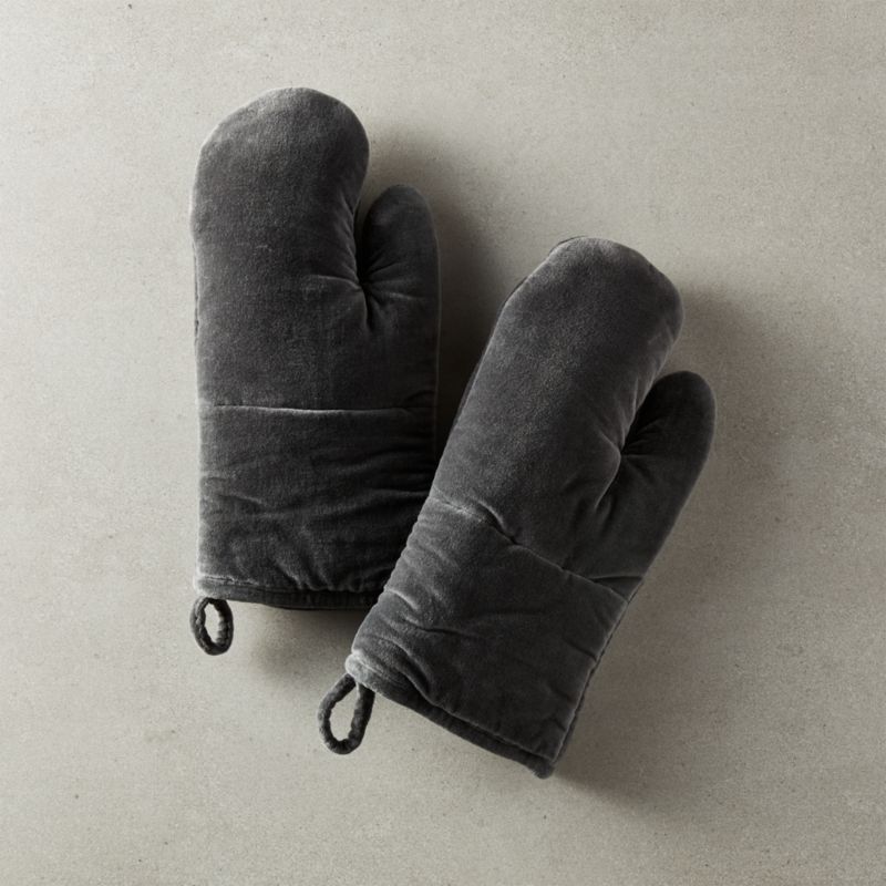View Charcoal Grey Velvet Oven Mitts Set of 2 details