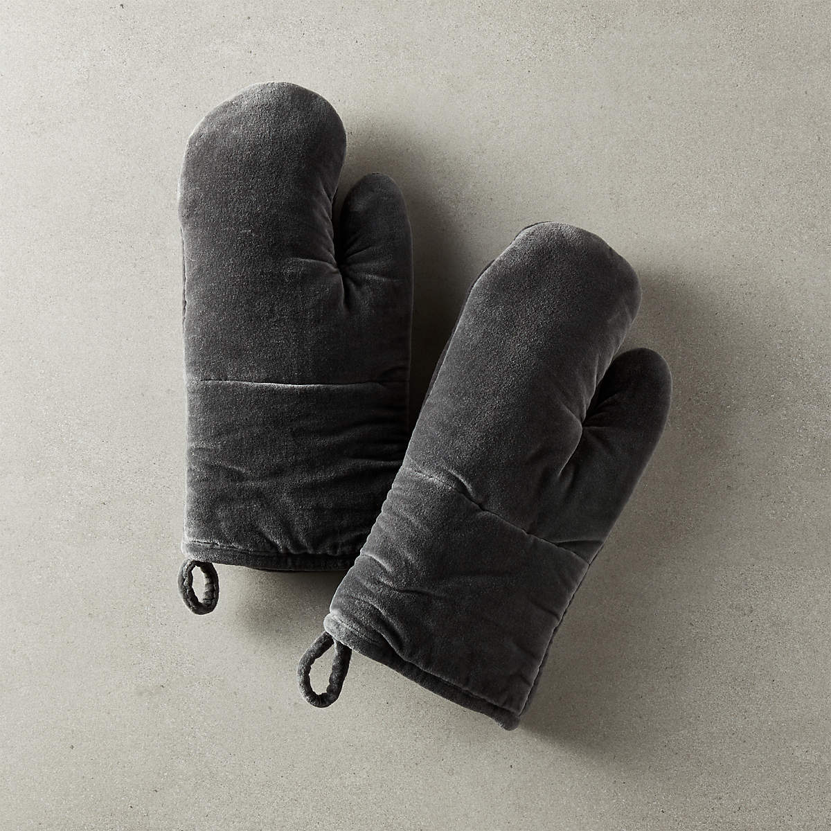 Charcoal Grey Velvet Oven Mitts Set of 2 + Reviews | CB2