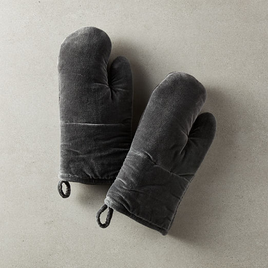 Charcoal Grey Velvet Oven Mitts Set of 2