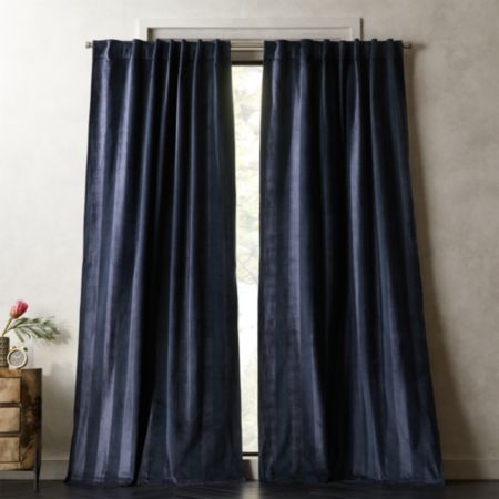 Navy Stripe Velvet Curtain Panel Cb2