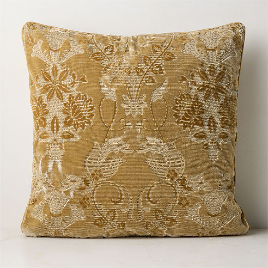Tapestry Mustard Velvet Throw Pillow 23"x23" by Todd Snyder