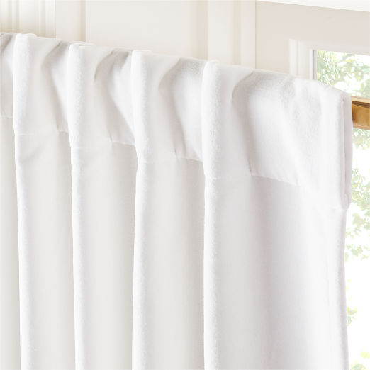 Bright White Organic Cotton Velvet Blackout Window Curtain Panel 48"x120"