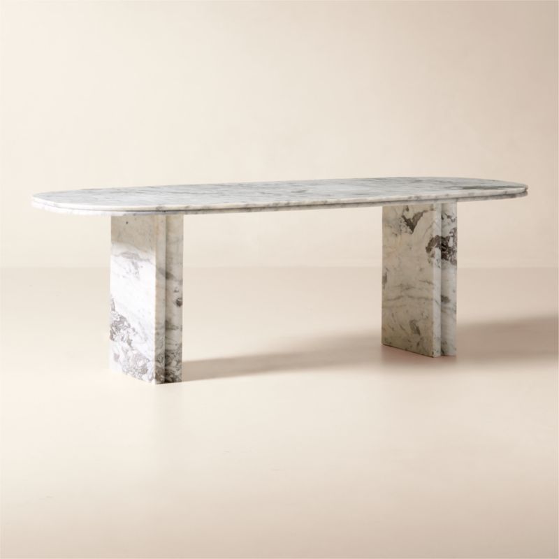 Vendome 90" Oval White Marble Dining Table - image 3 of 8