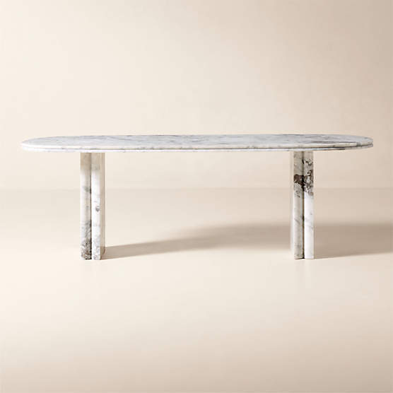 Vendome 90" Oval White Marble Dining Table