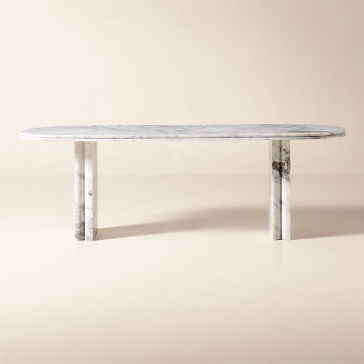 Vendome 91" Oval White Marble Dining Table