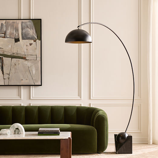 Venus Black Arc Floor Lamp with Marble Base