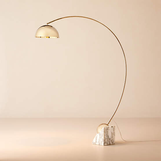 Venus Champagne Arc Floor Lamp with White Marble Base