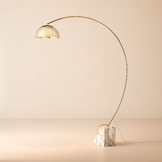 Venus Champagne Arc Floor Lamp with White Marble Base