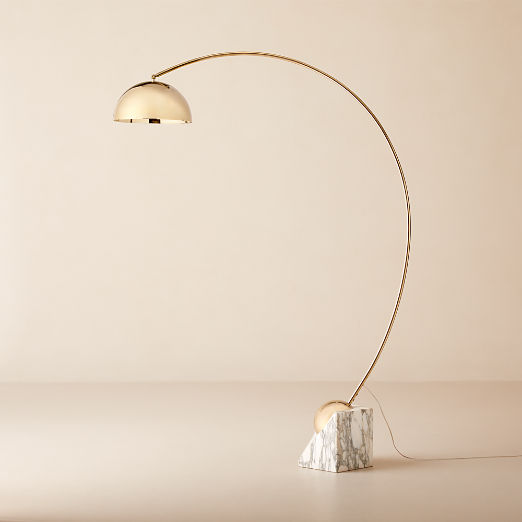 Venus Champagne Arc Floor Lamp with White Marble Base