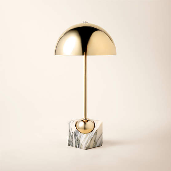 Venus Champagne Metal Dome Table Lamp with White Marble Base