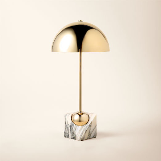 Venus Champagne Brass Metal Dome Table Lamp with White Marble Base