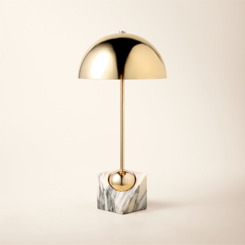 Venus Champagne Metal Dome Table Lamp with White Marble Base