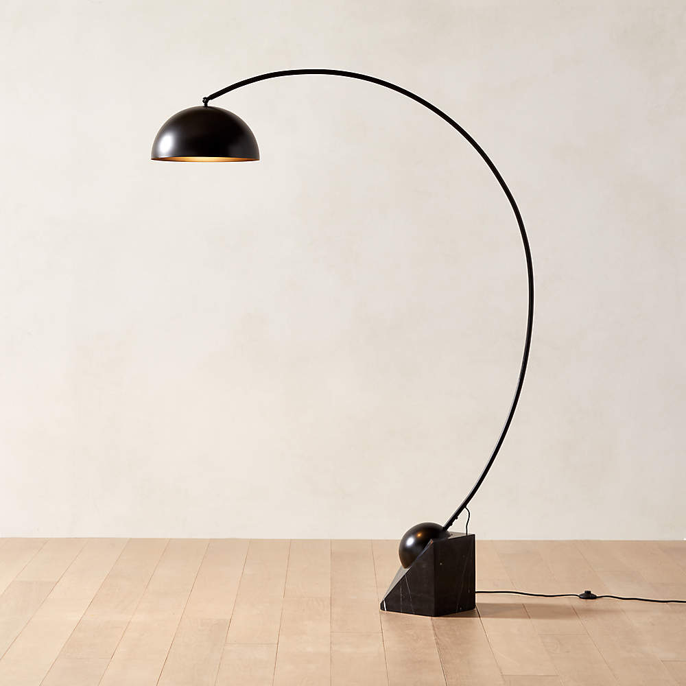 Venus Black Arc Modern Floor Lamp with Marble Base | CB2