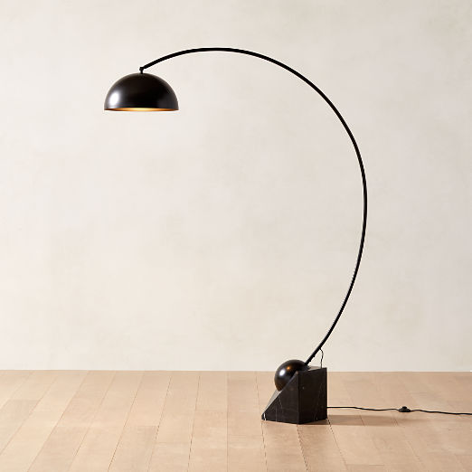 Venus Black Arc Floor Lamp with Marble Base