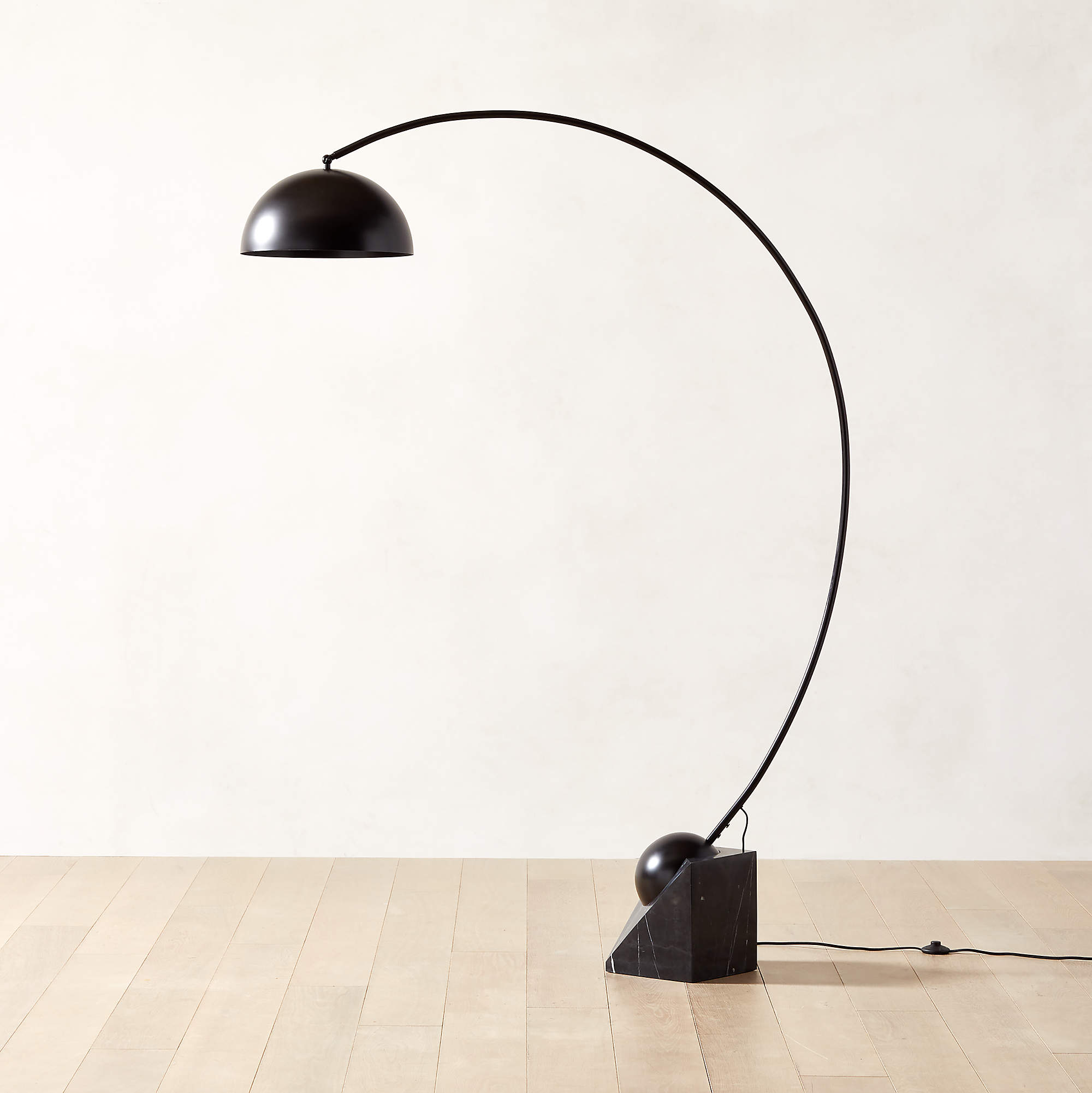 Venus Black Arc Modern Floor Lamp with Marble Base CB2