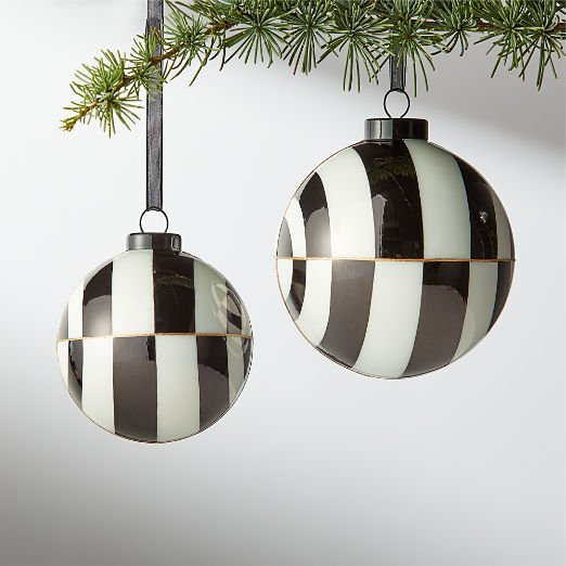 Versailles Black and White Glass Ball Christmas Tree Ornament 3.5"