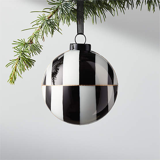 Versailles Black and White Glass Ball Christmas Tree Ornament 3.5"