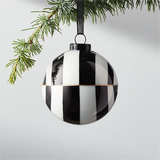 Versailles Black and White Glass Ball Christmas Tree Ornament 3.5"