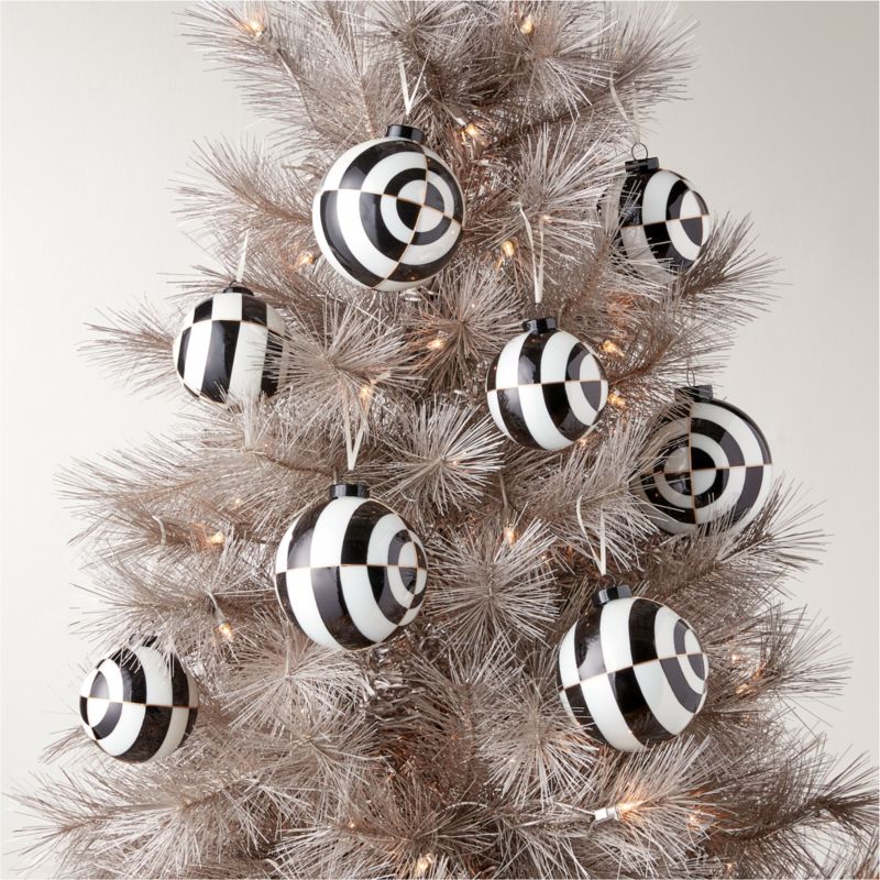 Versailles Black and White Glass Christmas Tree Ornaments Set of 8 - image 1 of 3