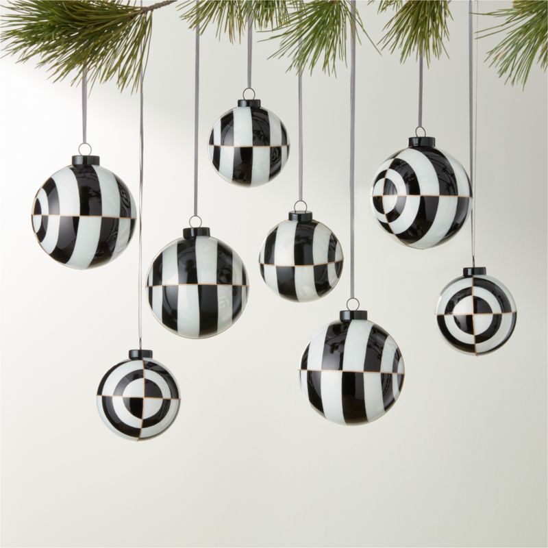 View Versailles Black and White Glass Christmas Tree Ornaments Set of 8 details