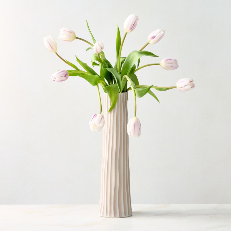 View Vertis Taupe Striped Porcelain Bud Vase Large 13" details