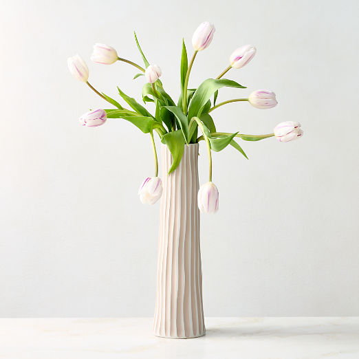 Vertis Taupe Striped Porcelain Bud Vase Large 13"