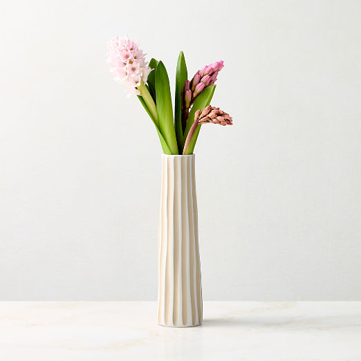 Vertis Taupe Striped Porcelain Bud Vase Medium 8.5"