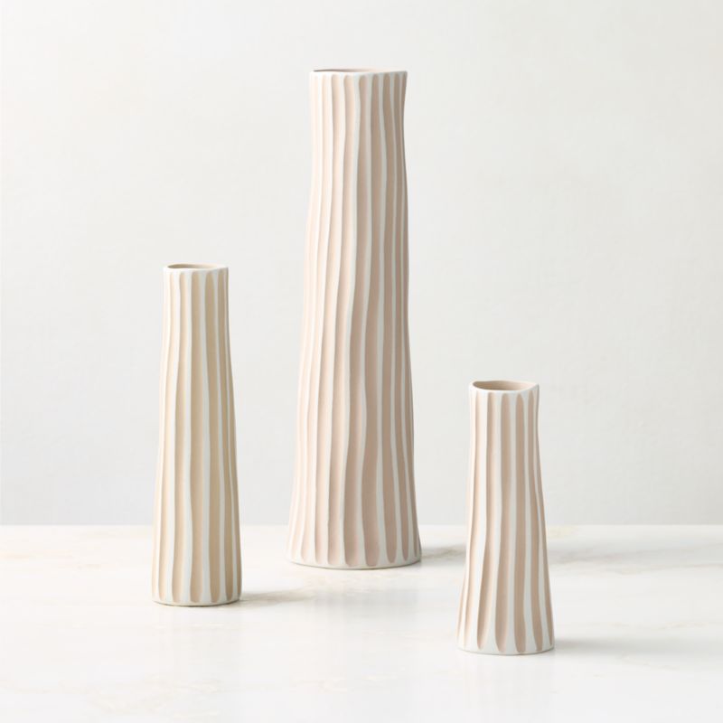 Vertis Taupe Striped Porcelain Bud Vases Set of 3 - image 1 of 5