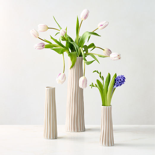 Vertis Taupe Striped Porcelain Bud Vases Set of 3