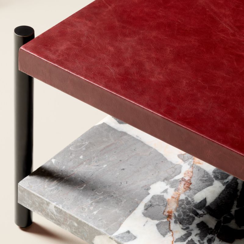 Verum 48" Square Grey Marble Coffee Table With Oxblood Leather Top - image 2 of 4