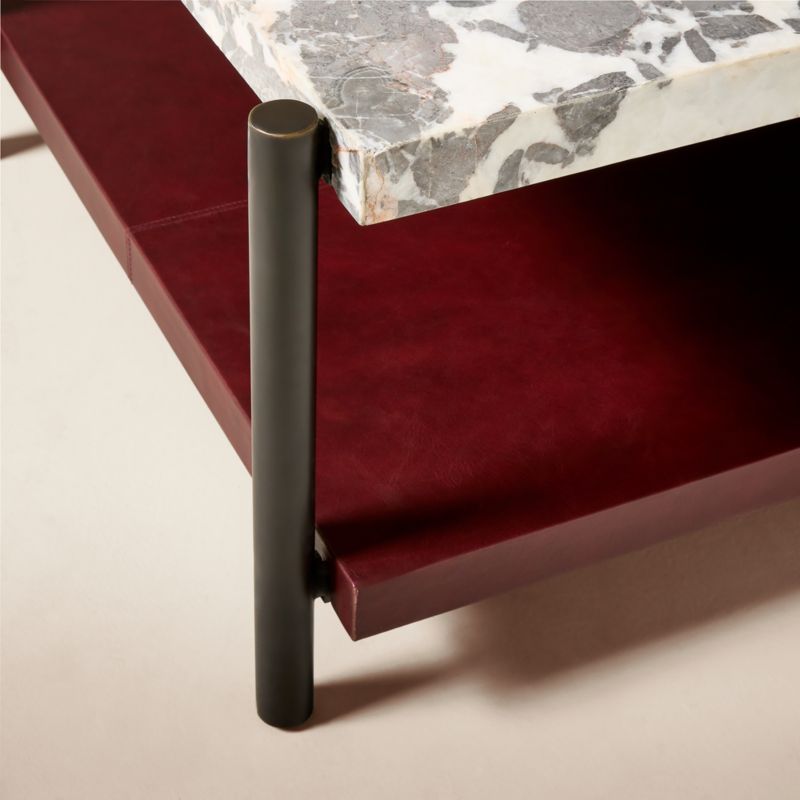 Verum 60" Rectangular Oxblood Leather Coffee Table With Grey Marble Top - image 3 of 4