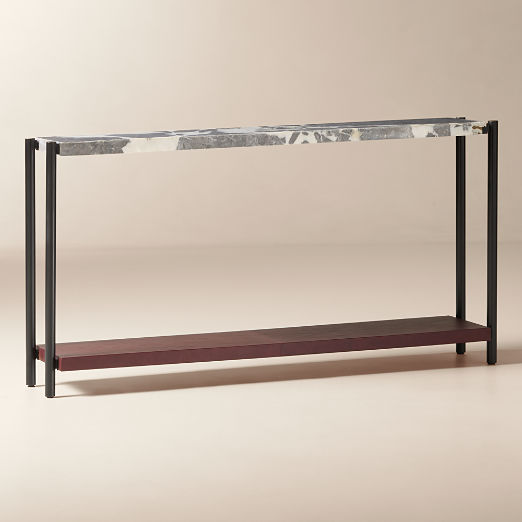 Verum 65" Oxblood Leather and Grey Marble Console Table