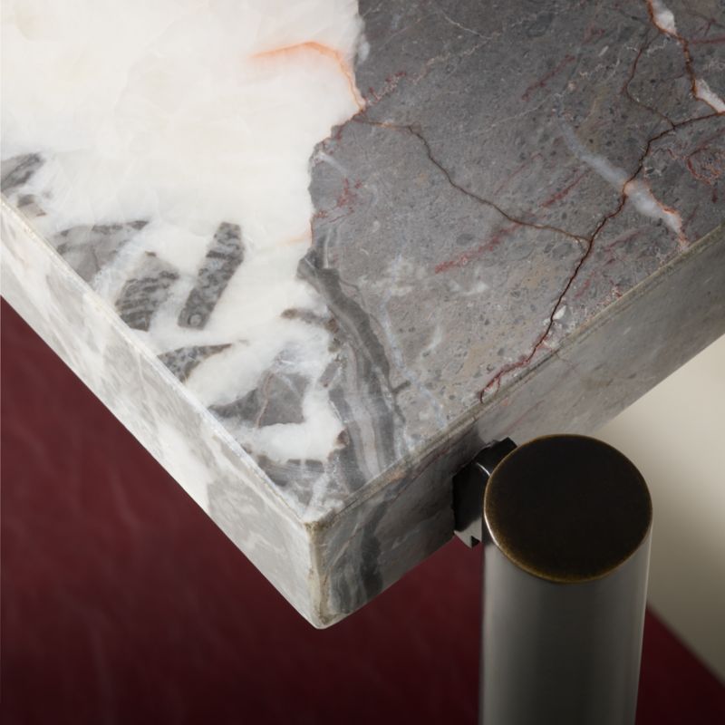 Verum 65" Oxblood Leather and Grey Marble Console Table