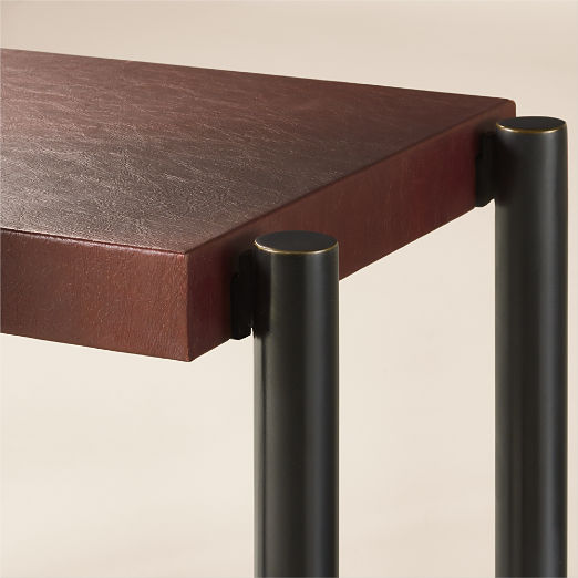 Verum 65" Oxblood Leather and Grey Marble Console Table