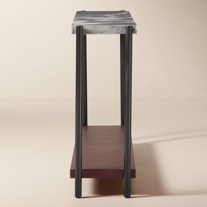 Verum 65" Oxblood Leather and Grey Marble Console Table