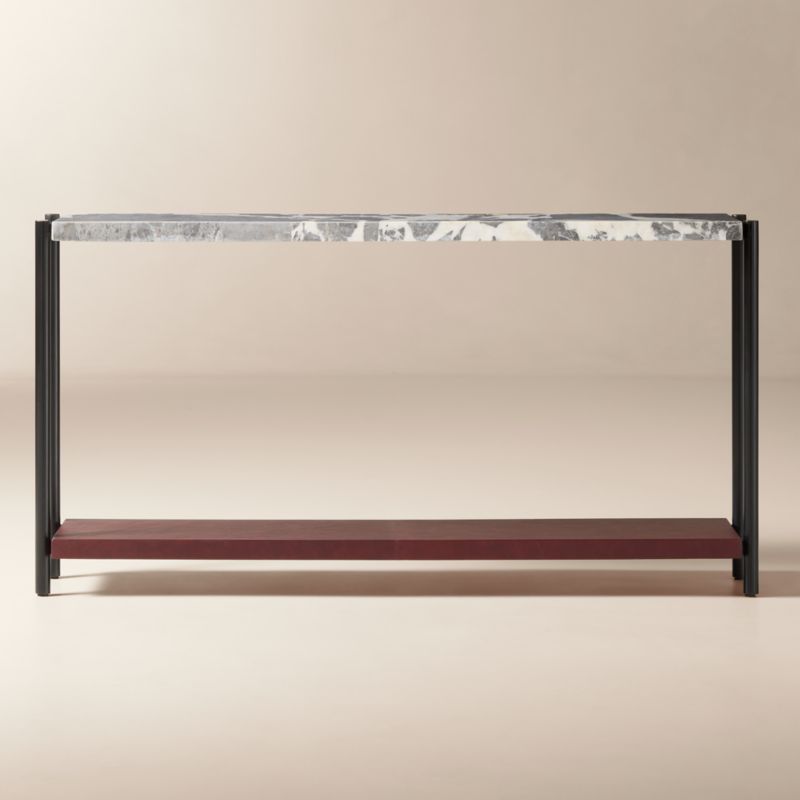 Viewing product image Verum 65" Oxblood Leather and Grey Marble Console Table - image 1 of 5