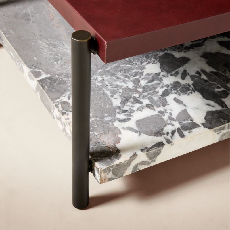 Verum 60" Rectangular Grey Marble Coffee Table With Oxblood Leather Top - image 3 of 4