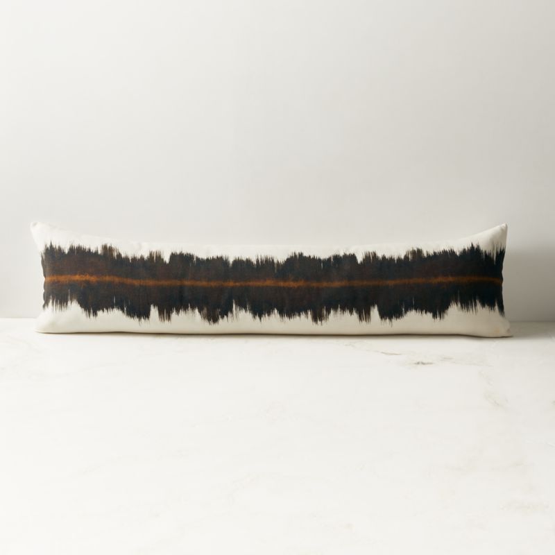 View Vesper Brown and Tobacco Linen Lumbar Pillow with Down-Alternative Insert 48"x12" details