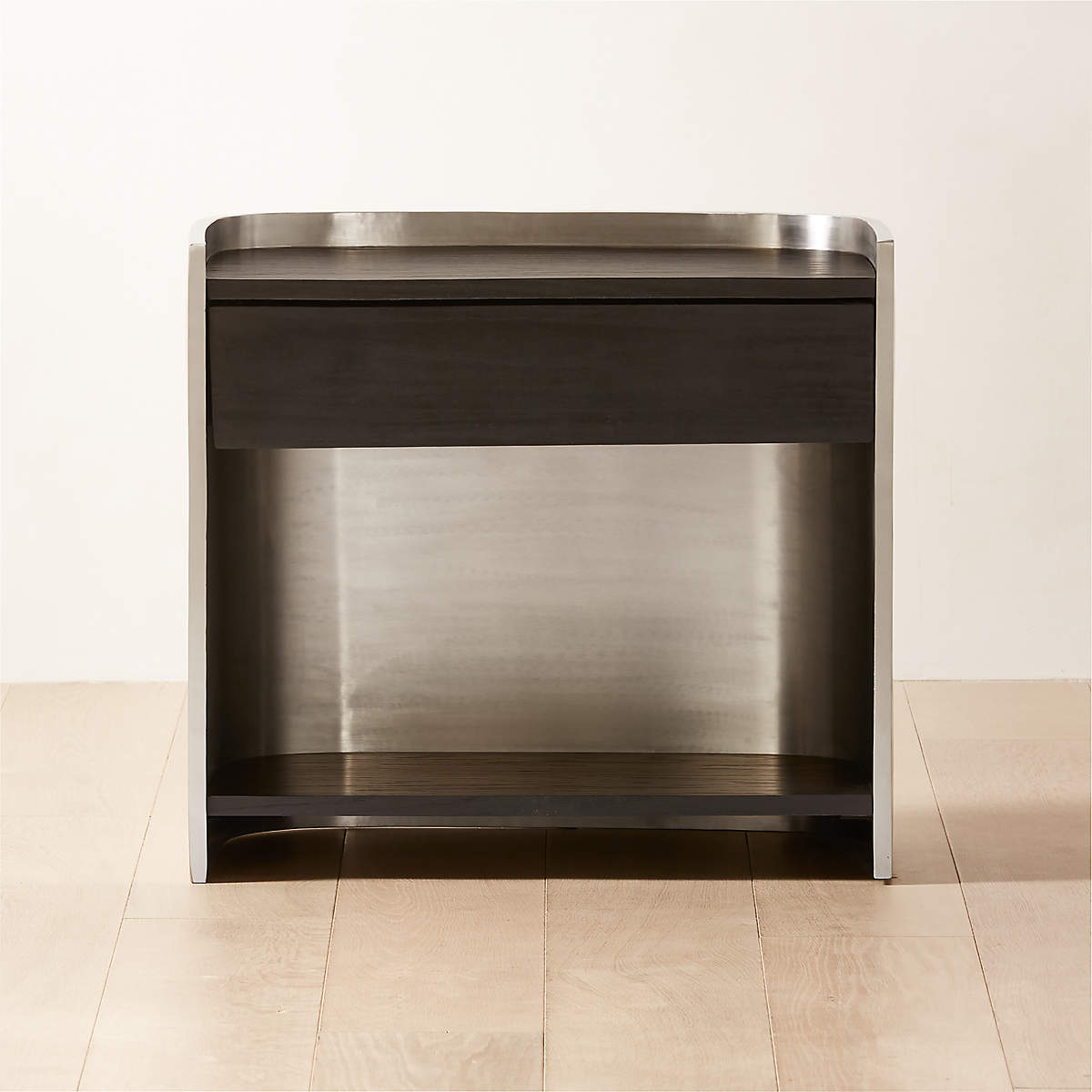 Vestry Black Oak Wood and Metal Nightstand with Drawer CB2