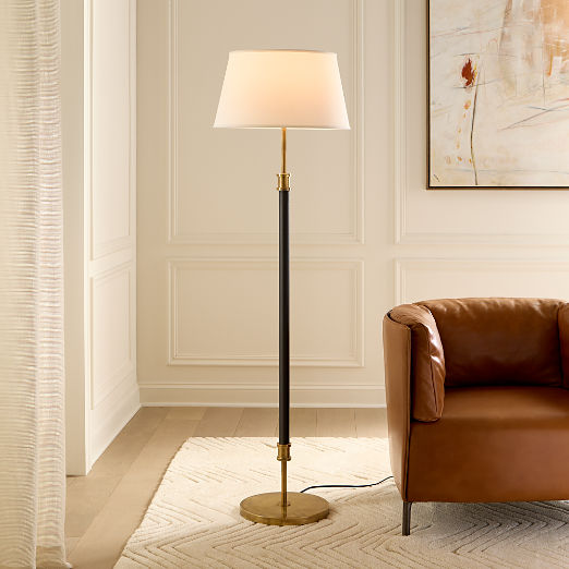 Viator Wrapped Black Leather Floor Lamp