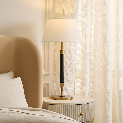 Viator Wrapped Black Leather Table Lamp