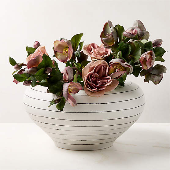 Vibrato Black and White Striped Ceramic Vase Wide