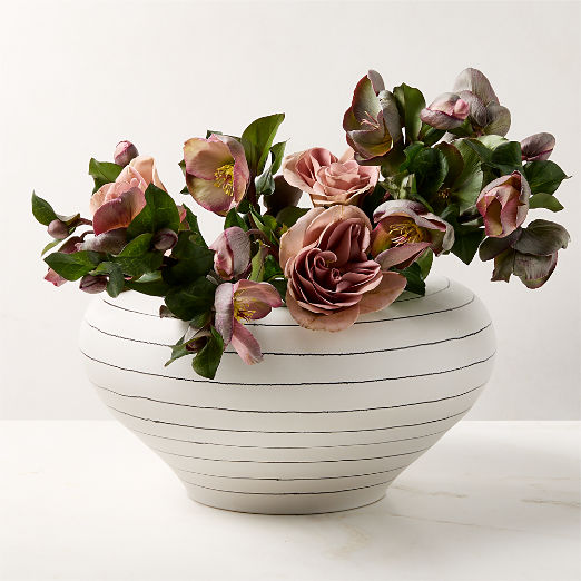 Vibrato Black and White Striped Ceramic Vase Wide