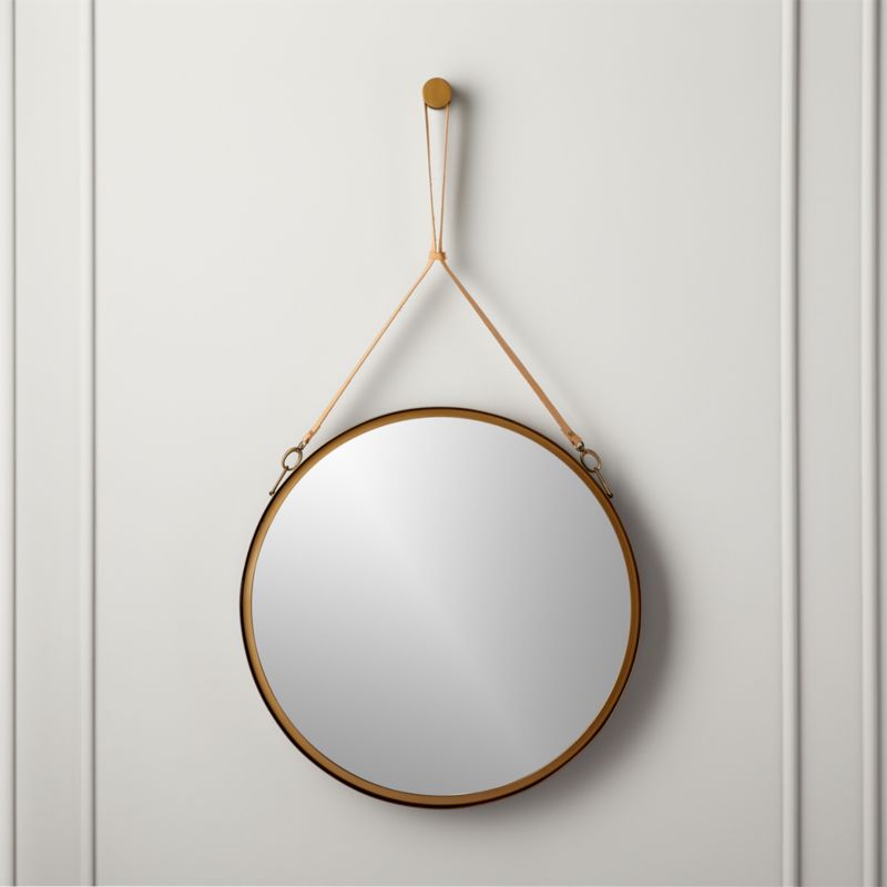 Victor Brass Leather Wall Mirror 24, Round Mirror Leather Strap