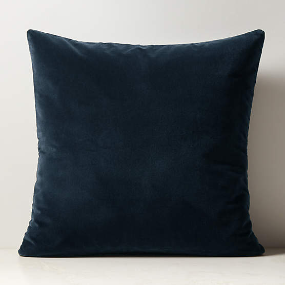 Vinette Blue Merino Wool and Velvet Throw Pillow with Down-Alternative Insert 23"