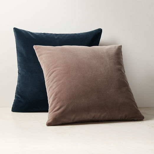 Vinette Blue Merino Wool and Velvet Throw Pillow with Down-Alternative Insert 23"