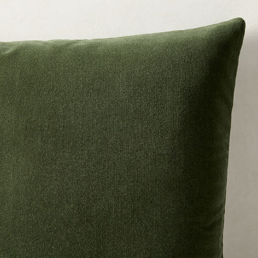 Vinette Smoked Green Merino Wool and Velvet Throw Pillow with Down-Alternative Insert 23"x23"