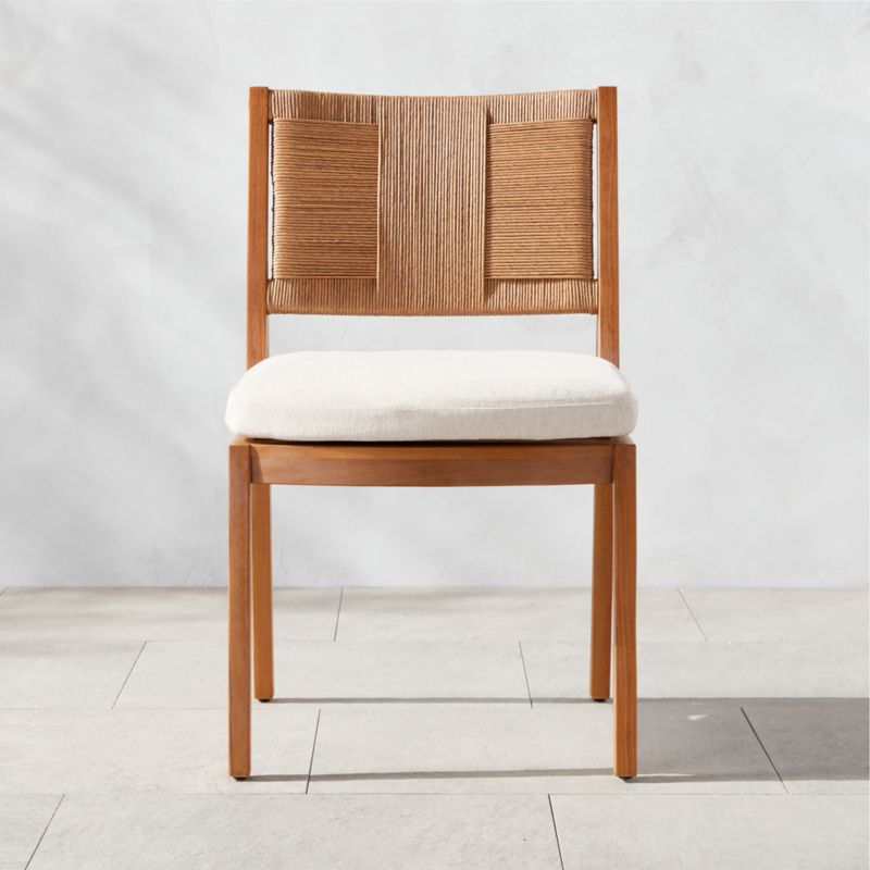 Roc Teak and Rattan Dining Chair with Ivory Sunbrella® Cushion - image 0 of 10